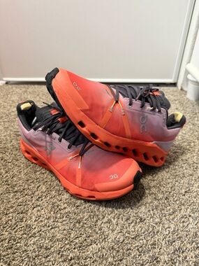 On Running Men's Athletic Shoes in Coral Orange and Gray